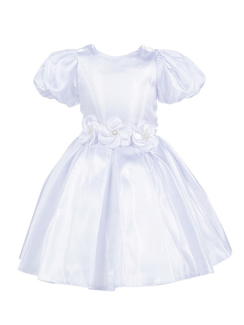 Girls Lala & Erina Ivory Puff Sleeve Pleated Flower Girl Dress 2-12 - SophiasStyle.com front